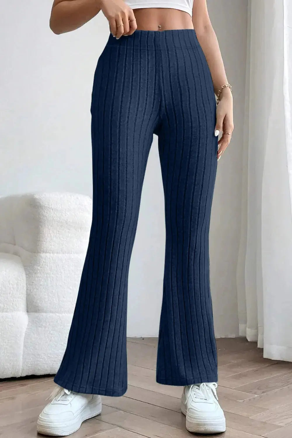 Basic Bae Full Size Ribbed High Waist Flare Pants - Love Salve